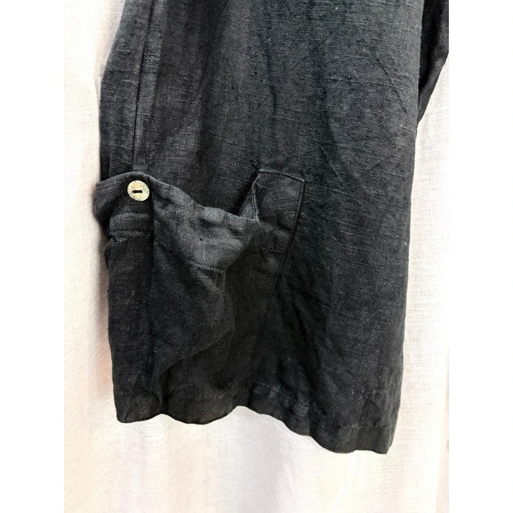 Bryn Walker Black Linen Wide Leg Cropped Pants Ankle Pockets Button Detail L USA - Picture 9 of 15